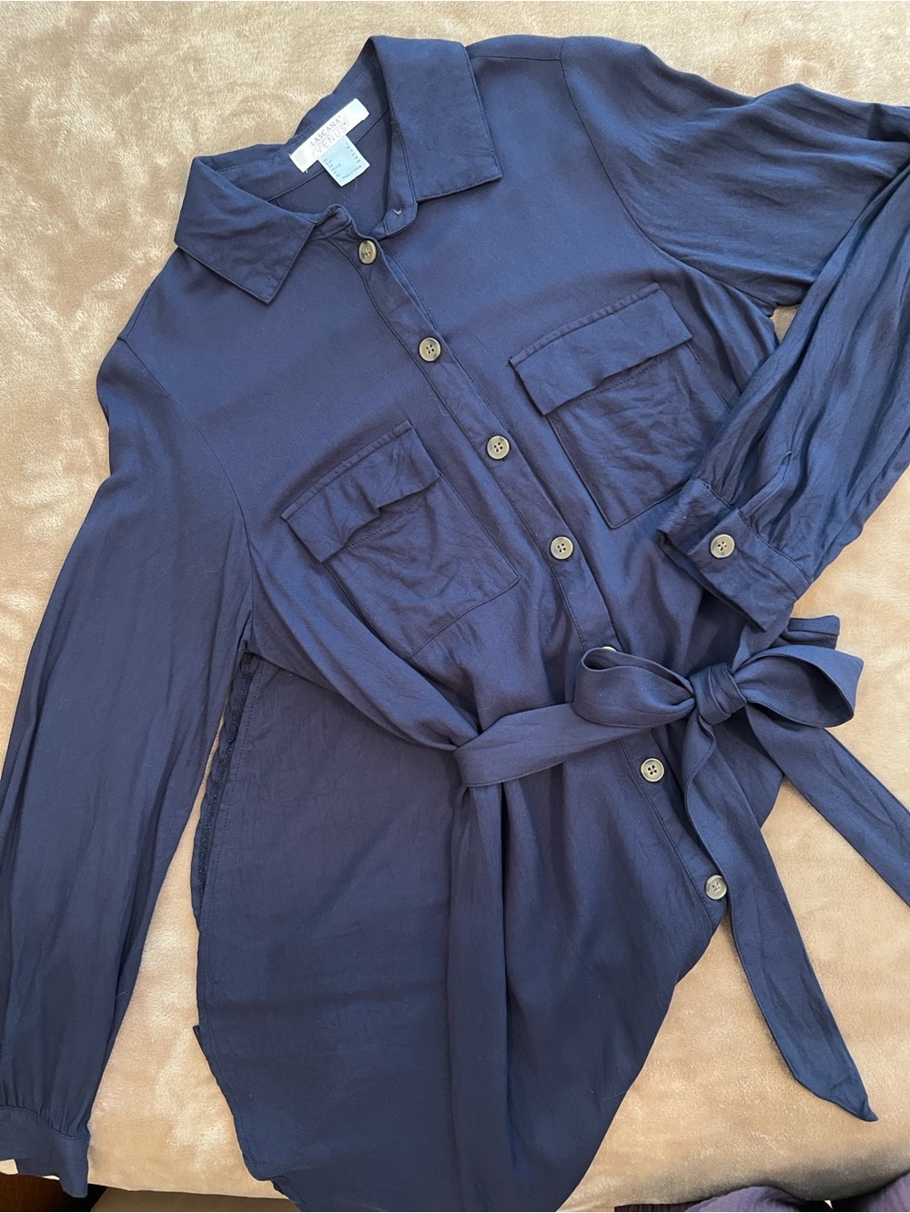 Navy Blue Utility Belted Button Front Shirt Dress in Sz. Small - Picture 9 of 9